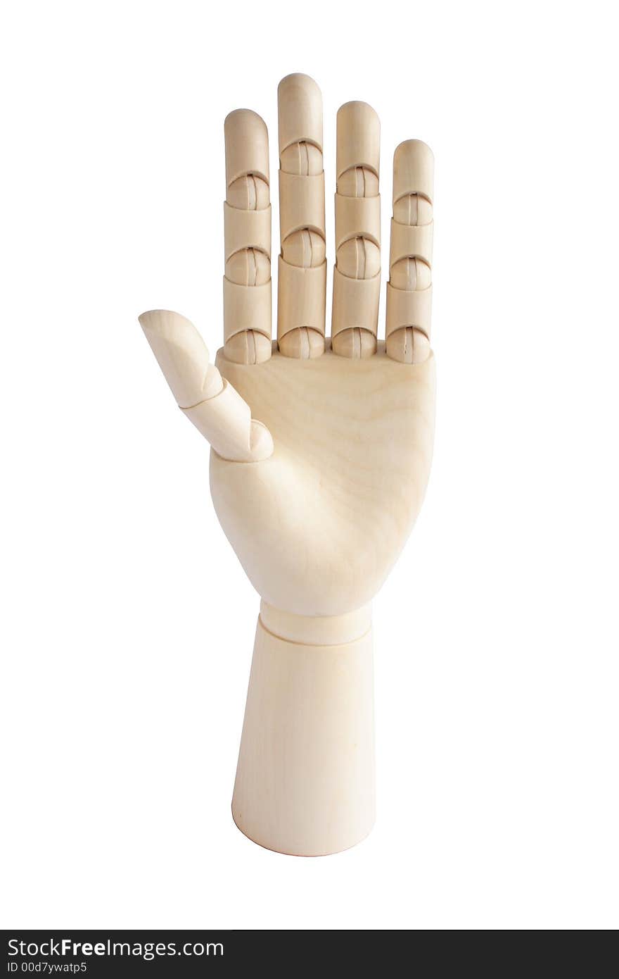 Wooden hand showing five fingers