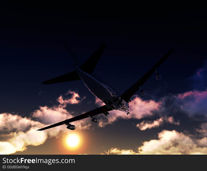 A plane flying high  in a cloudy sky. A plane flying high  in a cloudy sky.