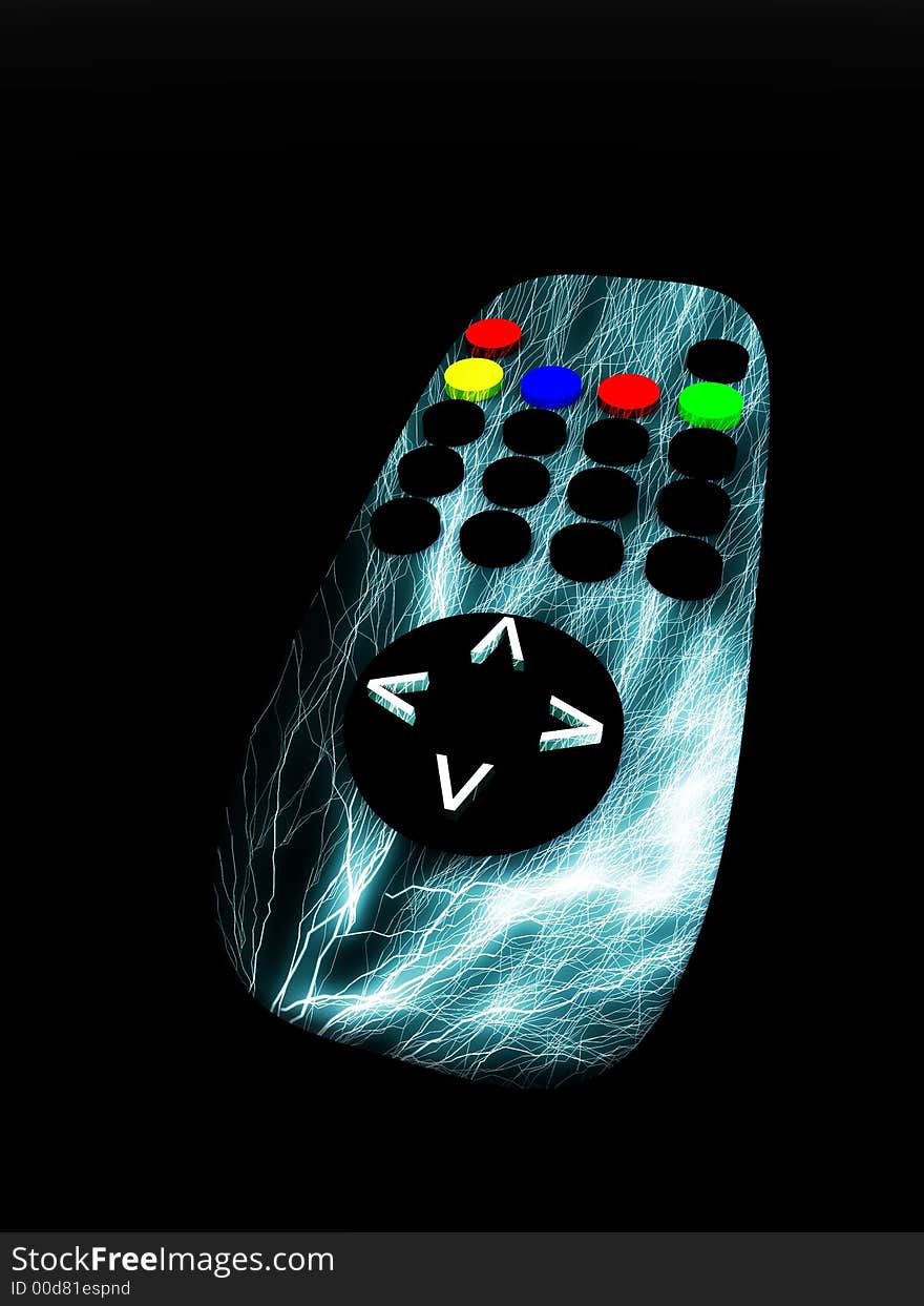 A image of a television remote control with added lightning effect. A image of a television remote control with added lightning effect.