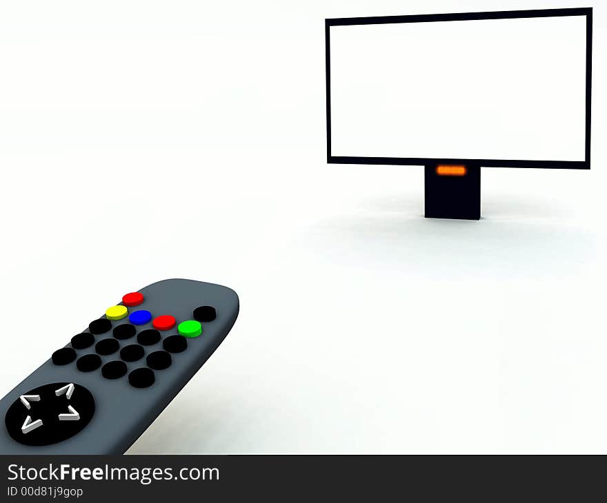 A image of a television remote control and a blank television screen you can fill in. A image of a television remote control and a blank television screen you can fill in.