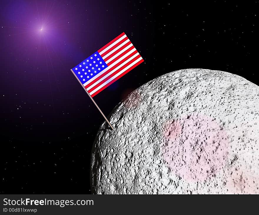 A conceptual image of the US flag on a moon. A conceptual image of the US flag on a moon.