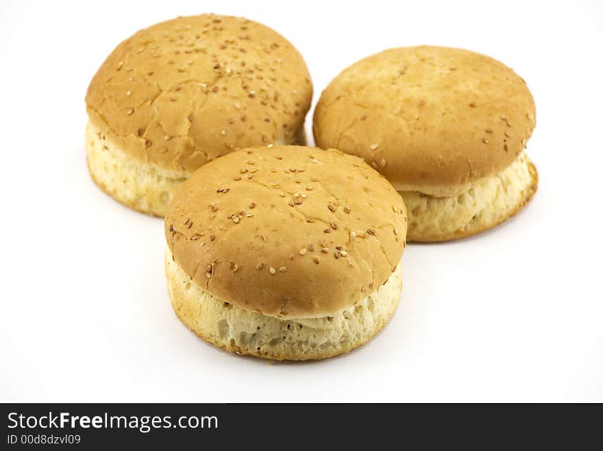 Beautiful rolls for hamburgers on a white background