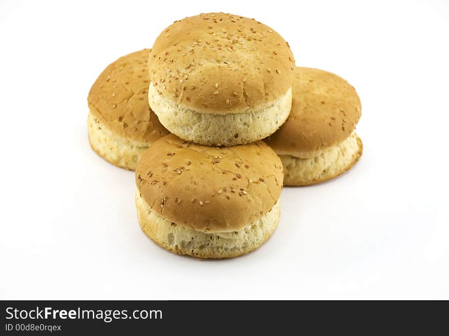 Beautiful rolls for hamburgers on a white background