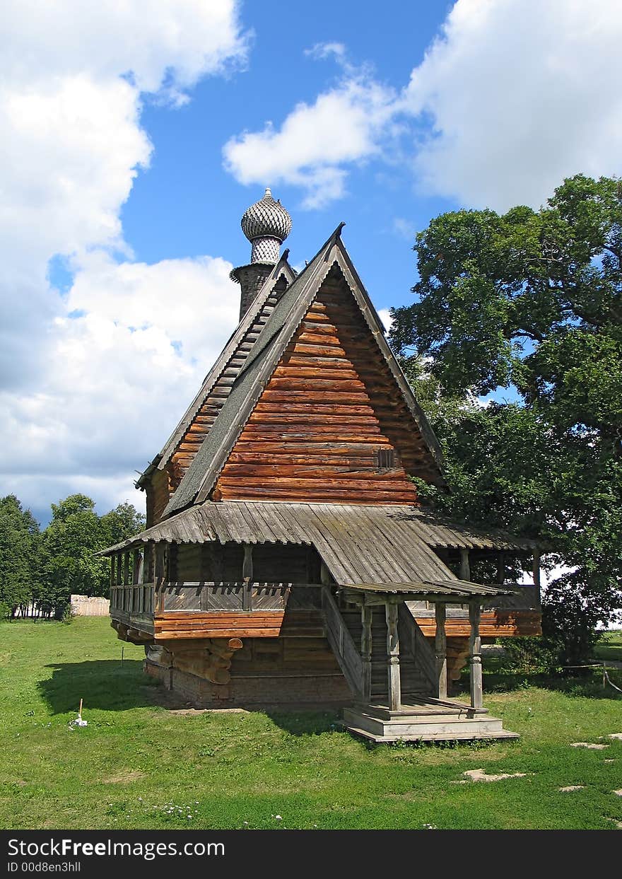 Summer view of the wooden churche without cross in Suzdal. (Suzdal, Vladimir region. Golden Ring of Russia). Summer view of the wooden churche without cross in Suzdal. (Suzdal, Vladimir region. Golden Ring of Russia)