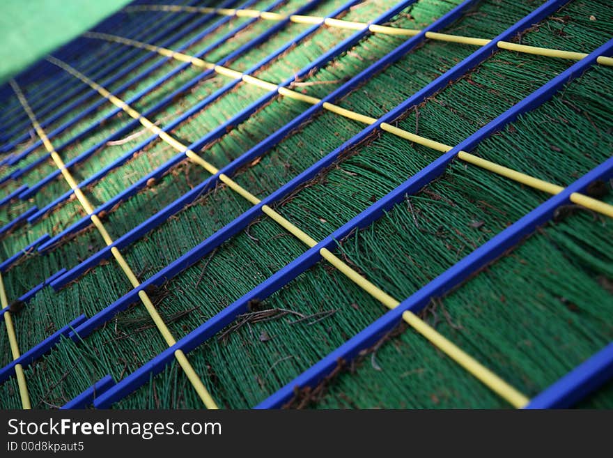 Plastic grass on ski jump.