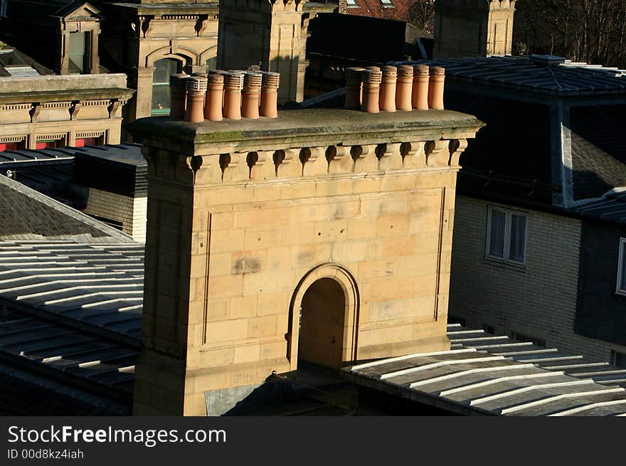 Beautiful stone work of the Victorian Chimney stack with pots on the top