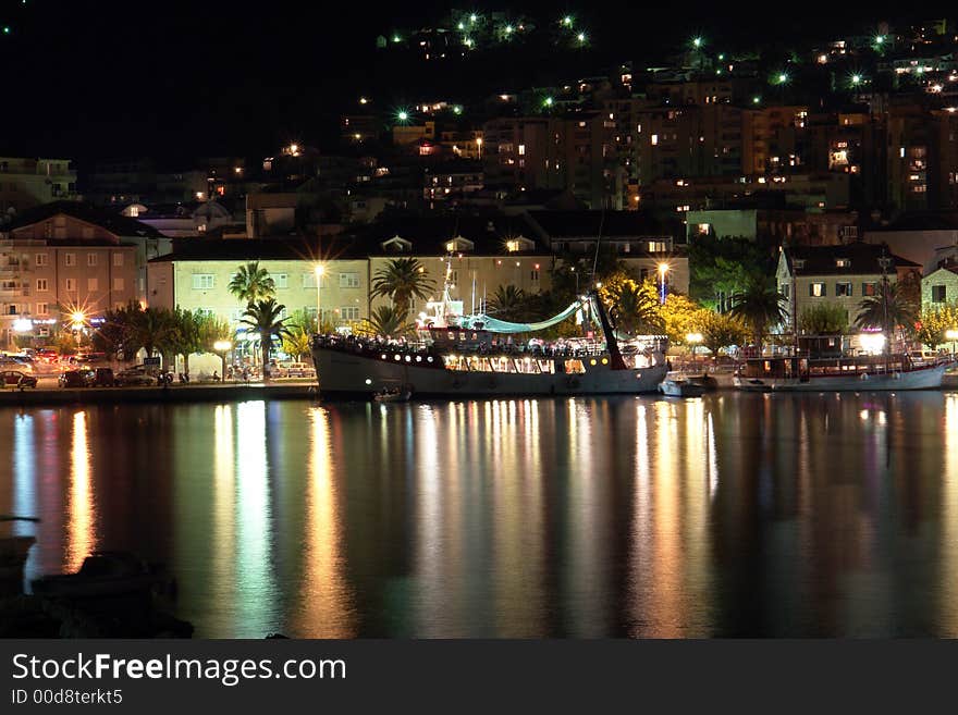 Town by the sea. Night photo.