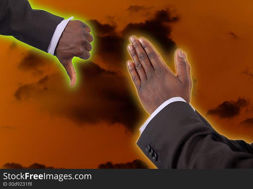 This is an image of two hands put against each other to represent Faith and Doubt. The white glow round the fingers emphasises divinity. This is an image of two hands put against each other to represent Faith and Doubt. The white glow round the fingers emphasises divinity.