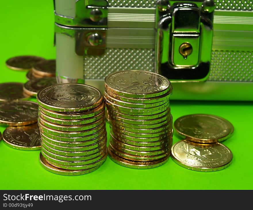 New dollar coins and safe box