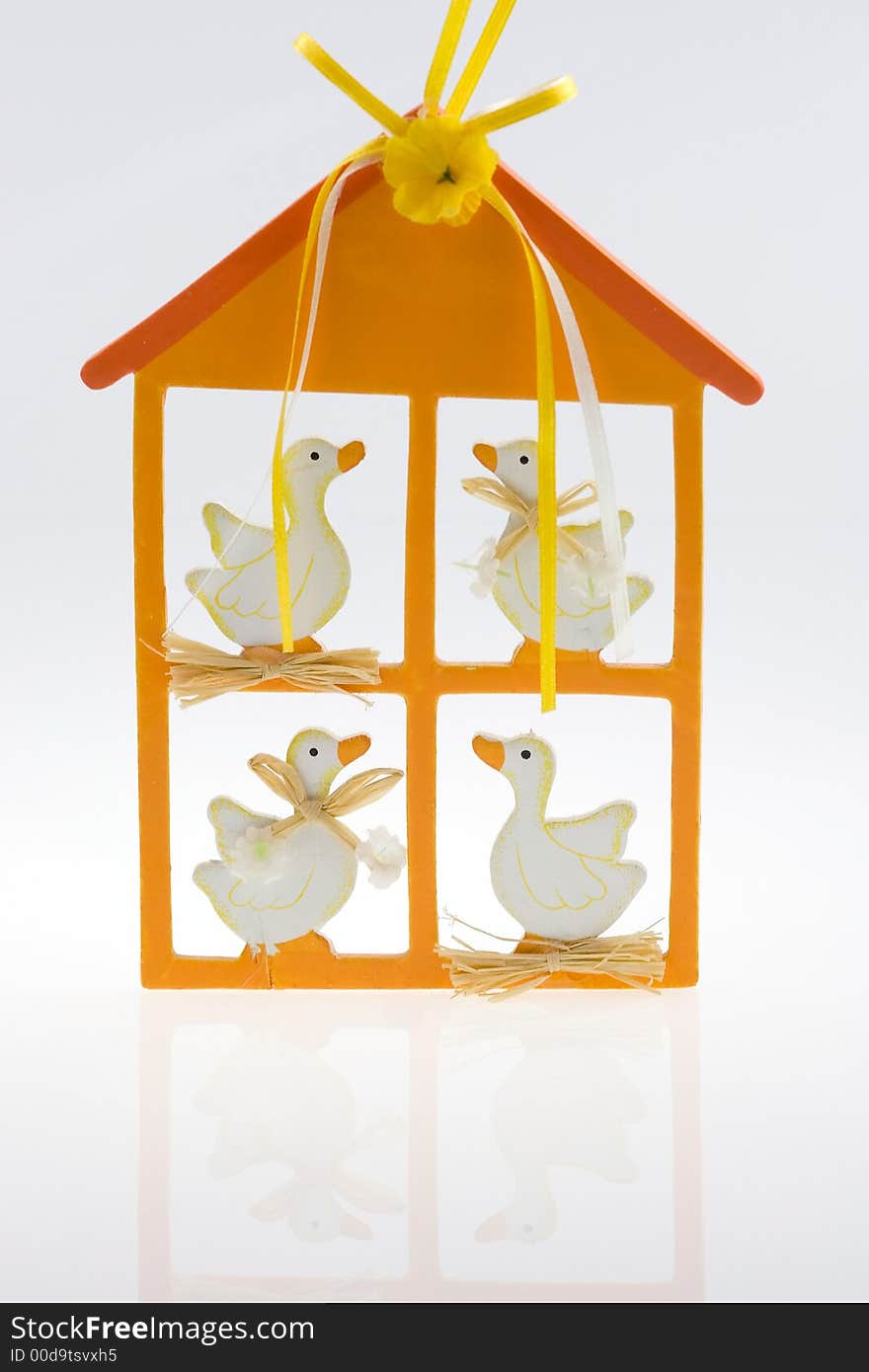 Easter decoration with geese. White background low reflection. Easter decoration with geese. White background low reflection.