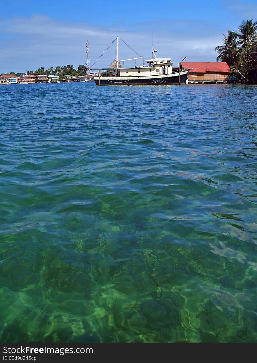 Colonial house on water at bocas del toro, panama