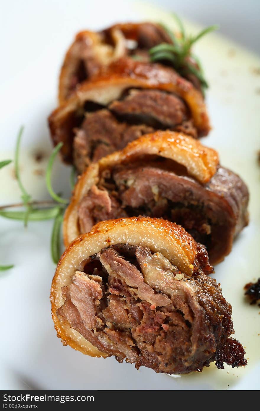 Oven pork with blubber in broad slices