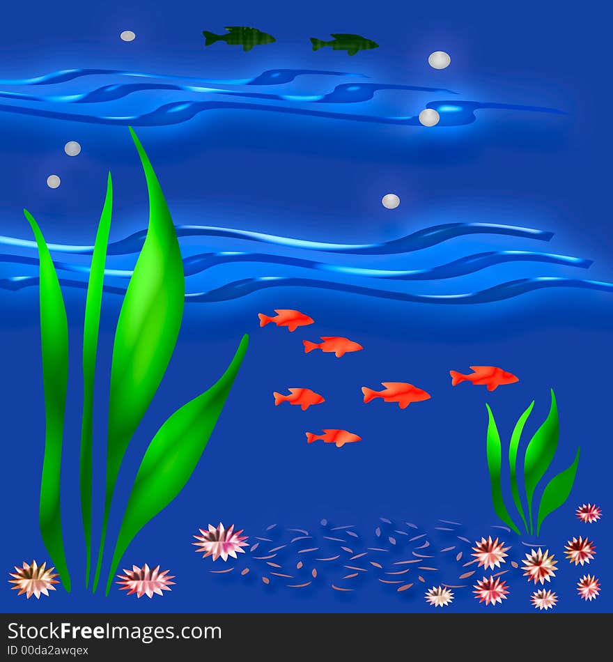 Colorful fish and plants on blue background. Colorful fish and plants on blue background