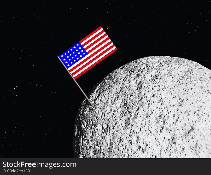 A conceptual image of the US flag on a moon. A conceptual image of the US flag on a moon.