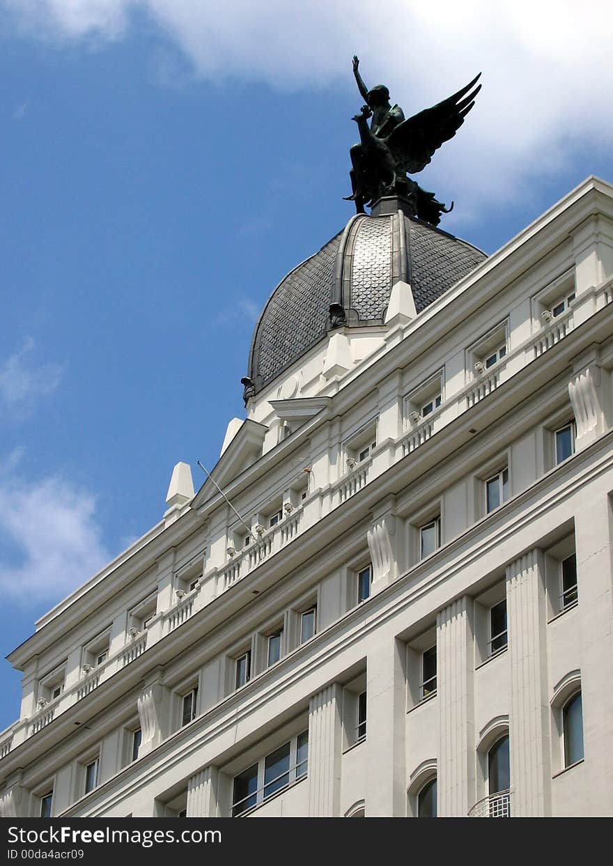 Decorative architecture of white building in Madrid. Decorative architecture of white building in Madrid