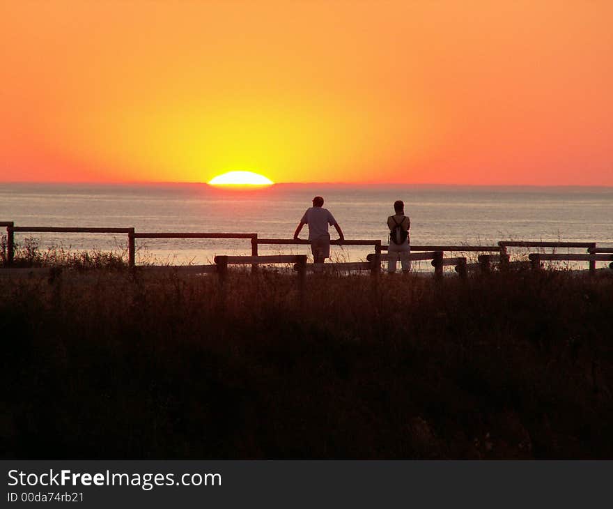 Sunset. couple in ile d'oleron, france