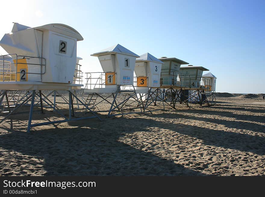 Lifeguard stations on Ocean Beach, San Diego.