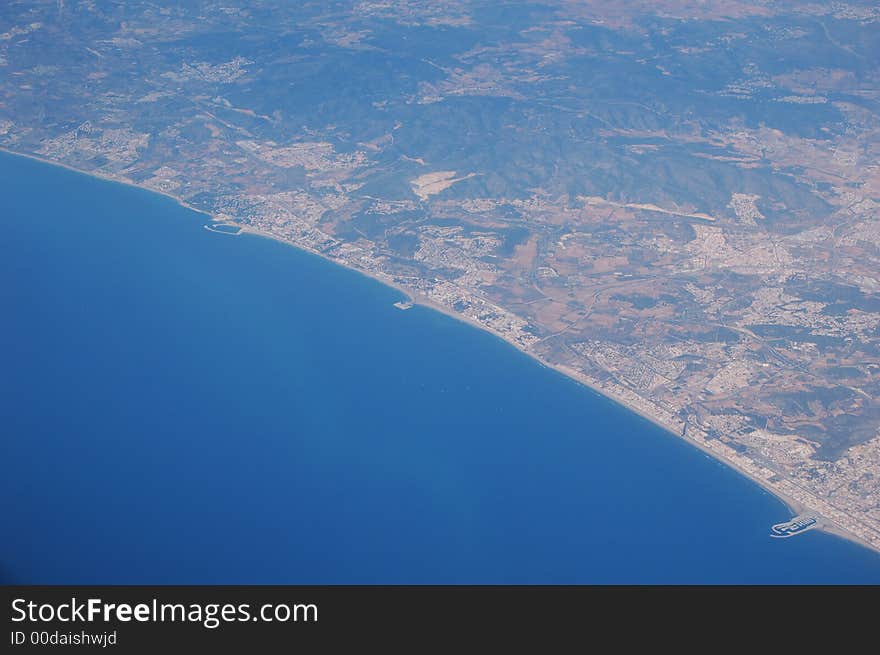 Flying over coastline