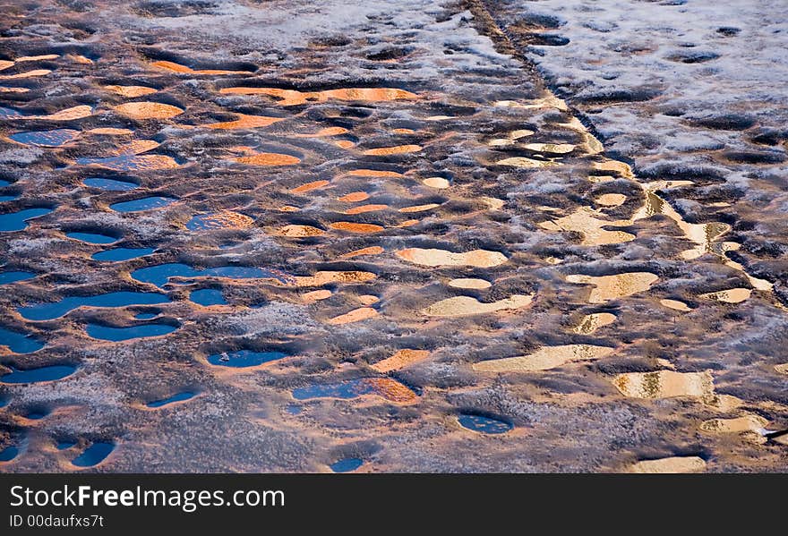 Reflections in spring ice in a sunny day. Reflections in spring ice in a sunny day