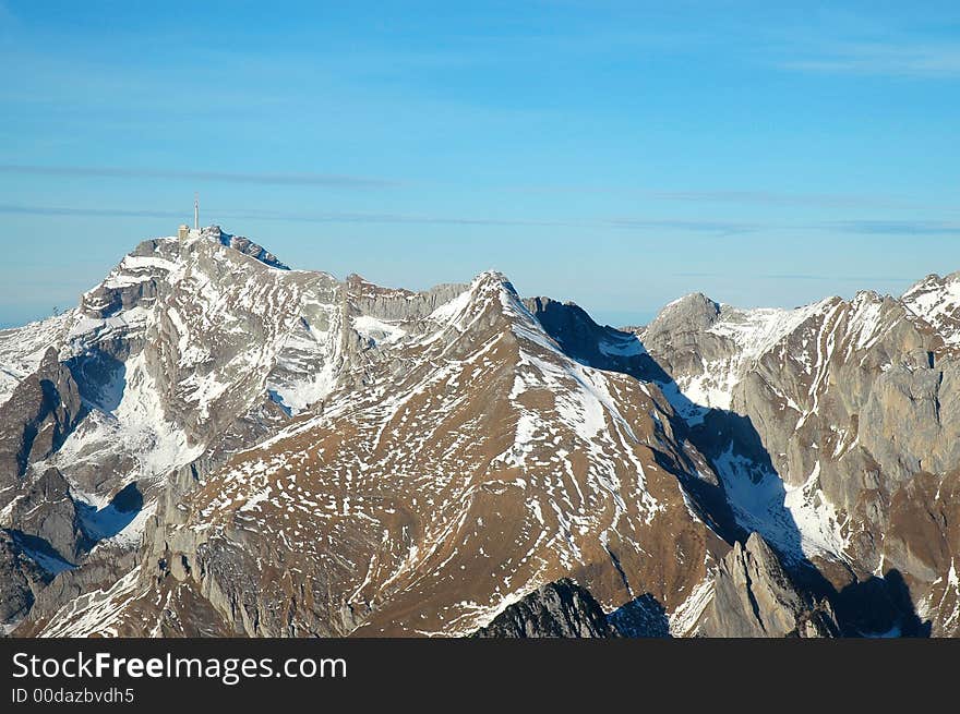 Swiss Mountains shot from small Airplane