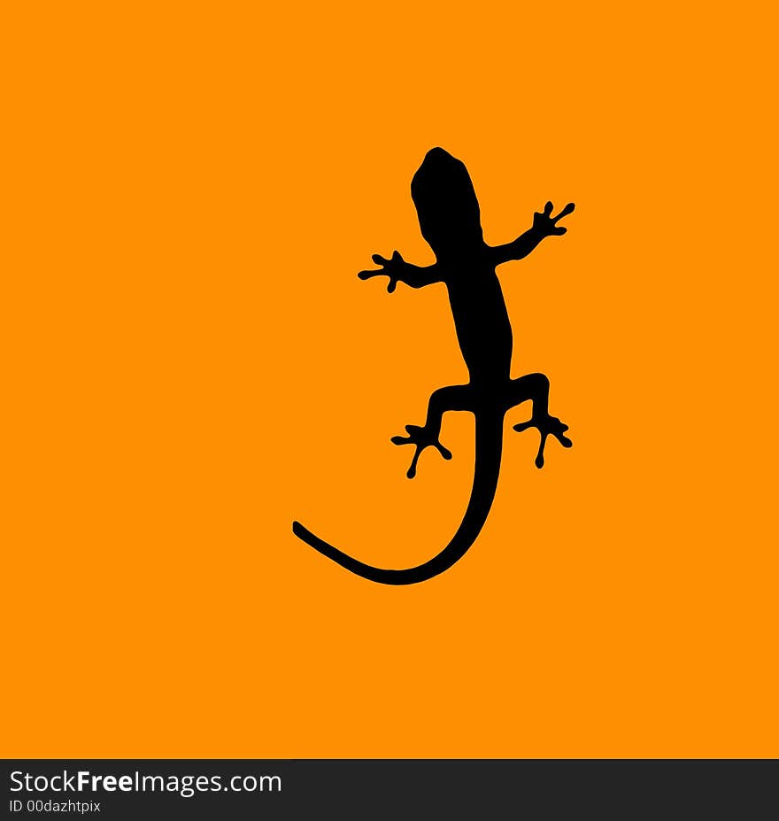 Gecko silhouette on orange background. Gecko silhouette on orange background