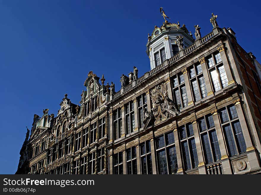 The glorious facades of the guilds' houses on Brussels' landmark Grand Place. The glorious facades of the guilds' houses on Brussels' landmark Grand Place