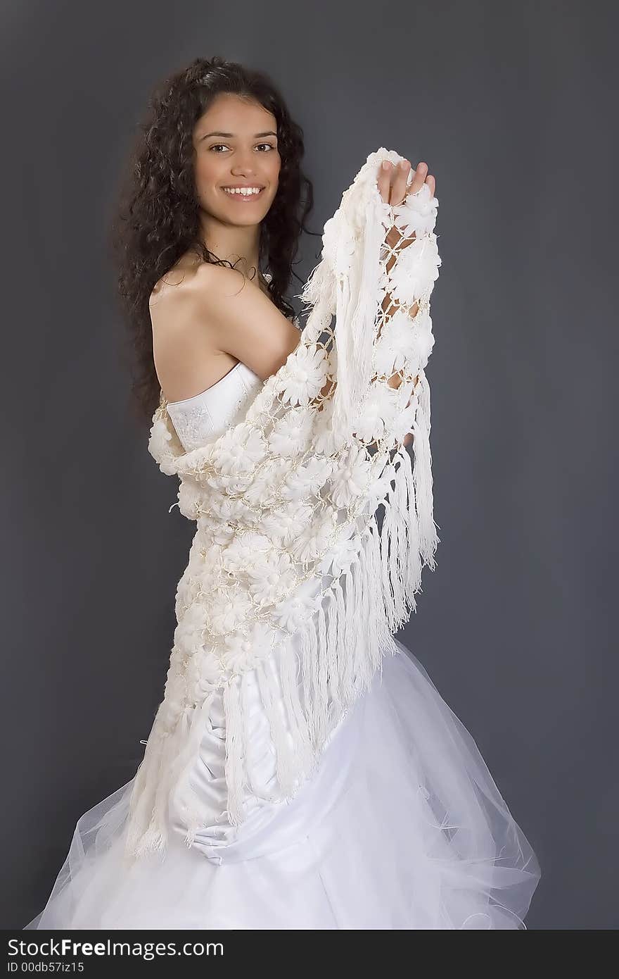 Attractive bride wearing white dress