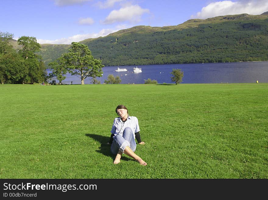 Smiling woman relaxes