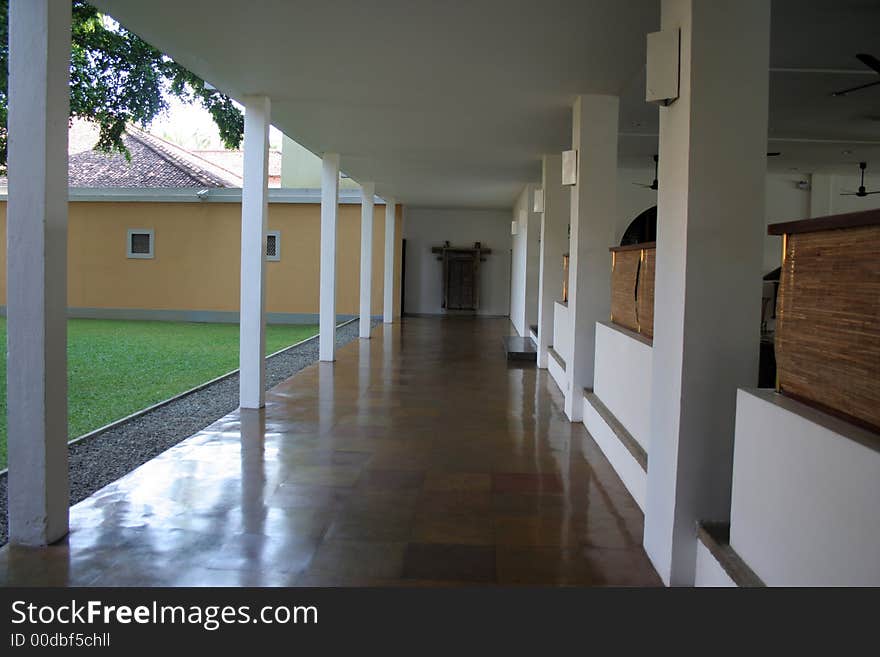 A corridor of a hotel in a tropical country. A corridor of a hotel in a tropical country.