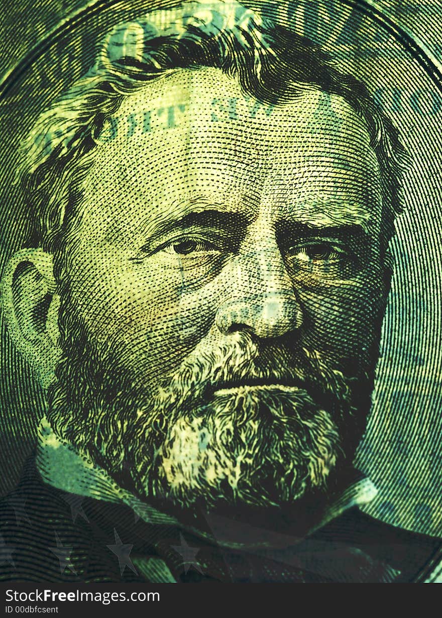 President grant face on the fifty dollar bill manipulated