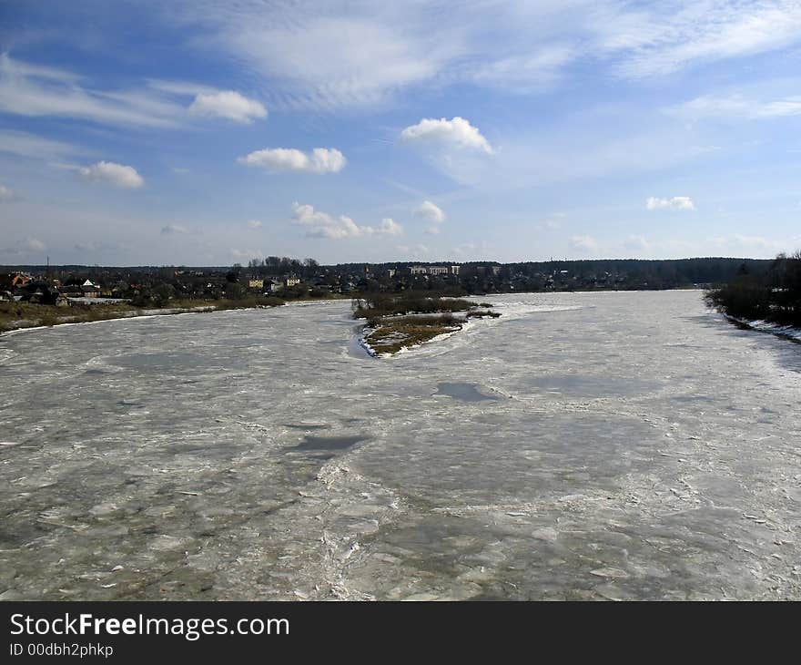 Frozen river Daugava.