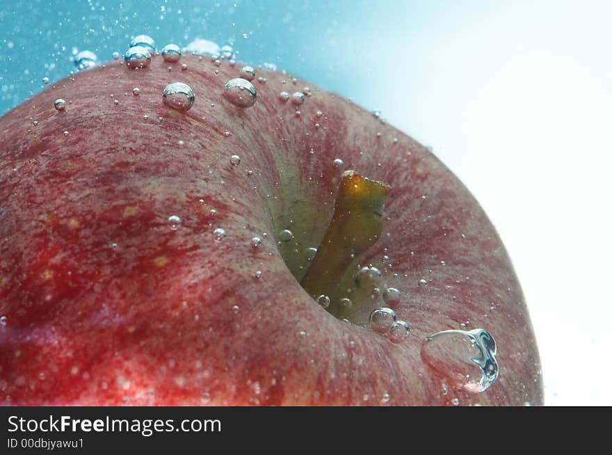 Fresh red apple and water bubbles. Fresh red apple and water bubbles