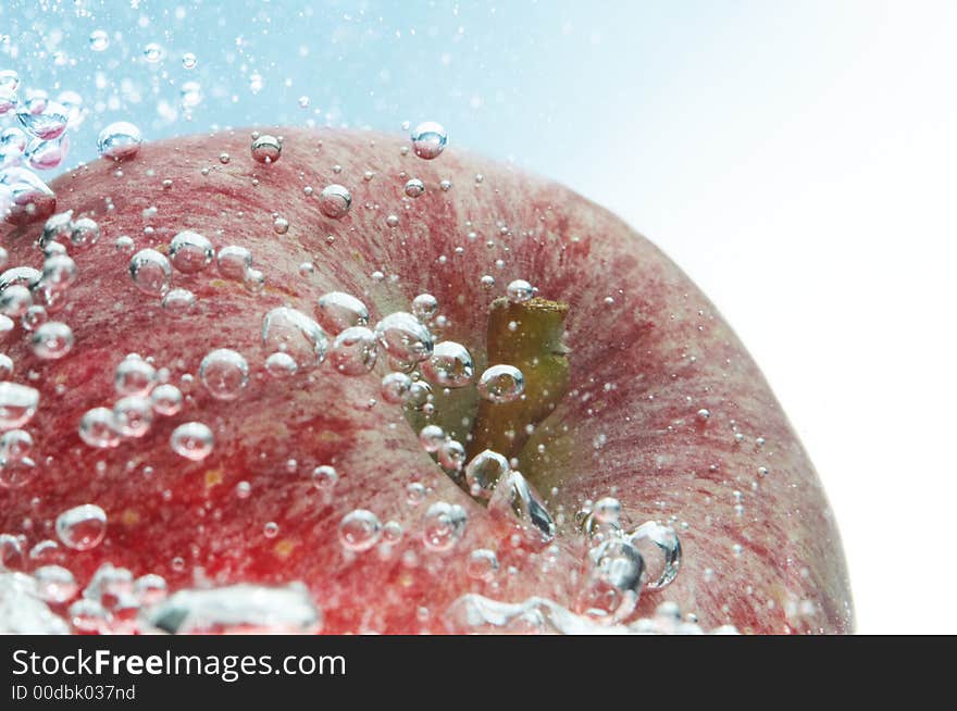 Fresh red apple and water bubbles. Fresh red apple and water bubbles