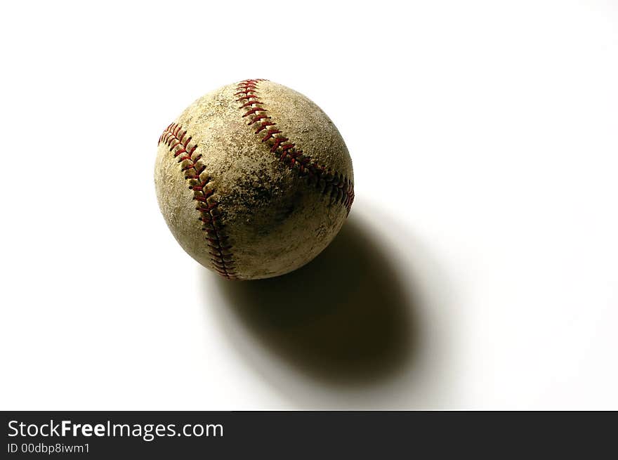 Detail closeup of a worn baseball