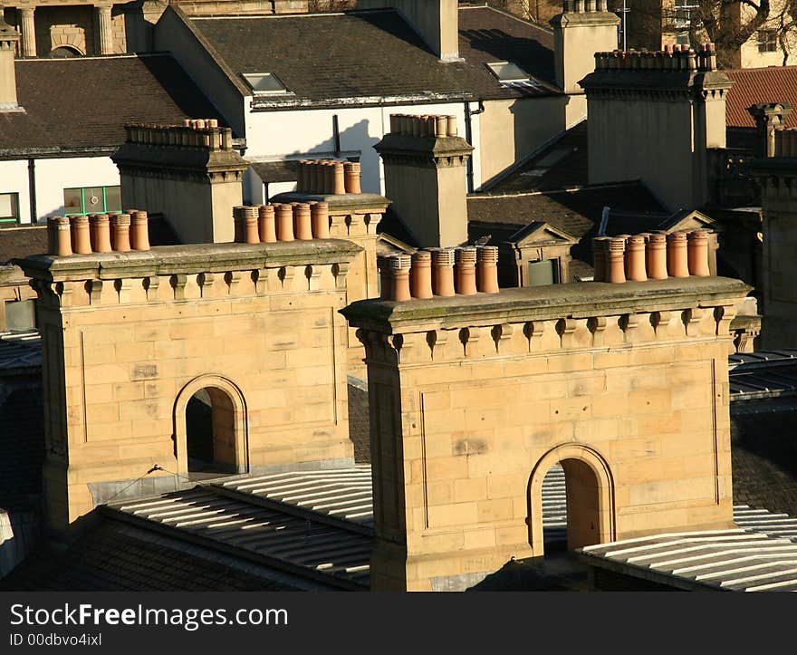 Chimney pots rest on beautifully made Victorian chimney stacks