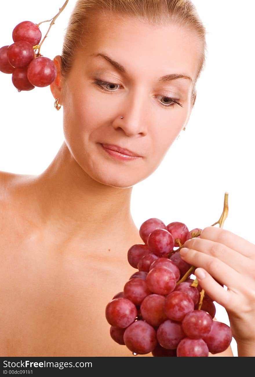 Beutiful Young Girl With A Bunch Of Grapes