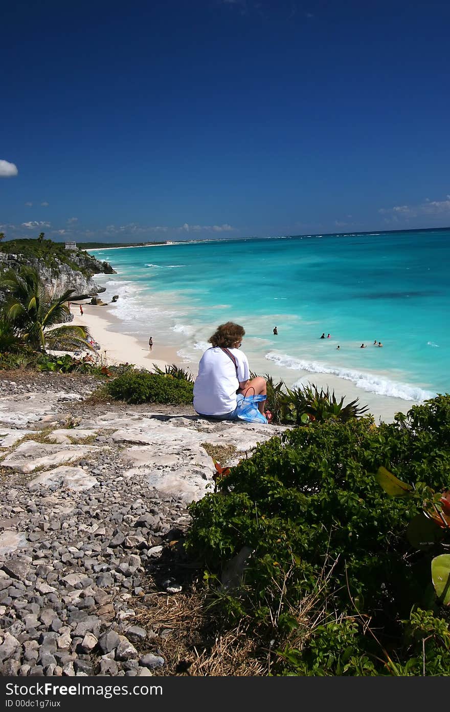 Women relaxing near beach