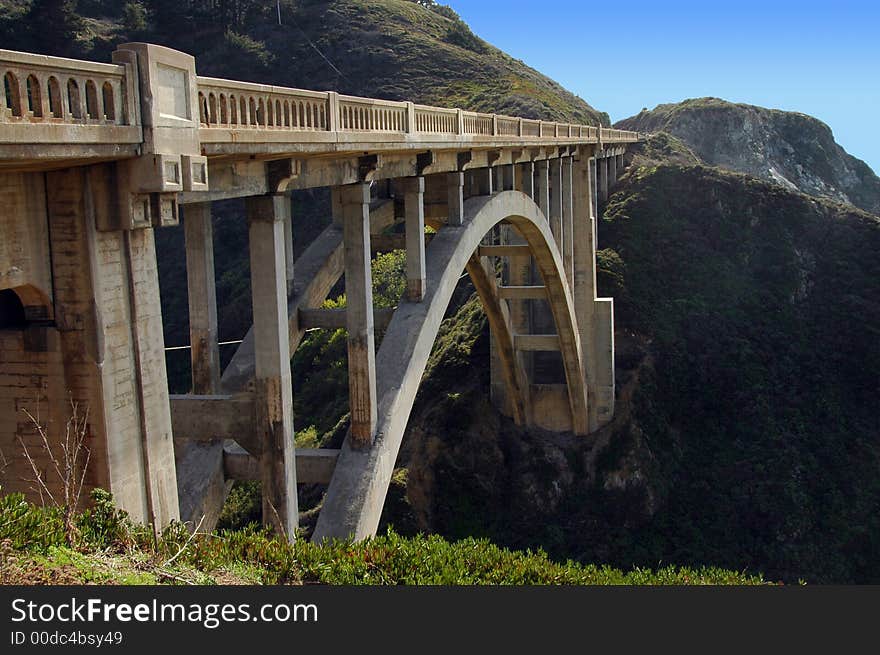 A beautiful bridge located on Highway One, California. A beautiful bridge located on Highway One, California