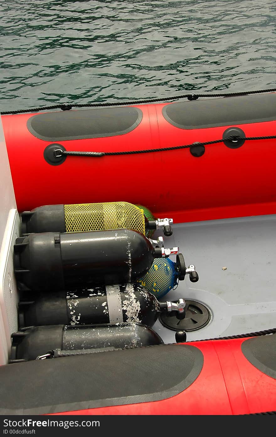 Oxygen tanks on a boat before going out for a dive