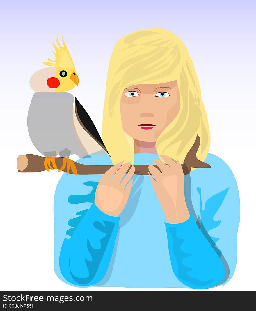 This is an illustration with a small girl and his small bird. This is an illustration with a small girl and his small bird