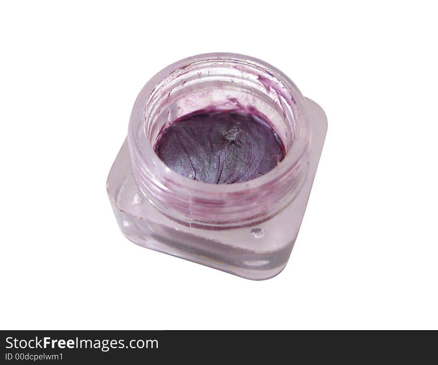 Open tube with violet gloss for lips on white background