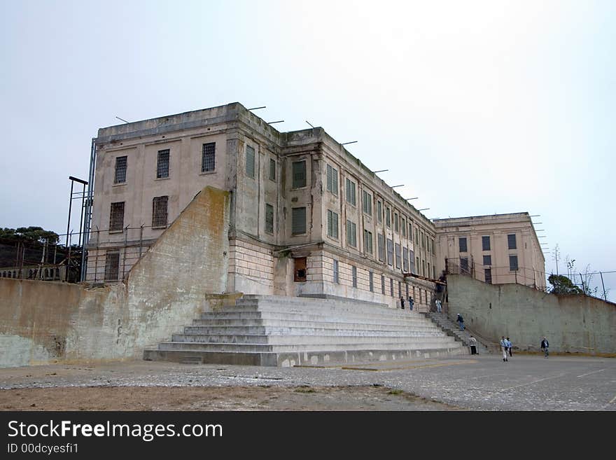 View of the exercise yard at Alcatraz, San Francisco