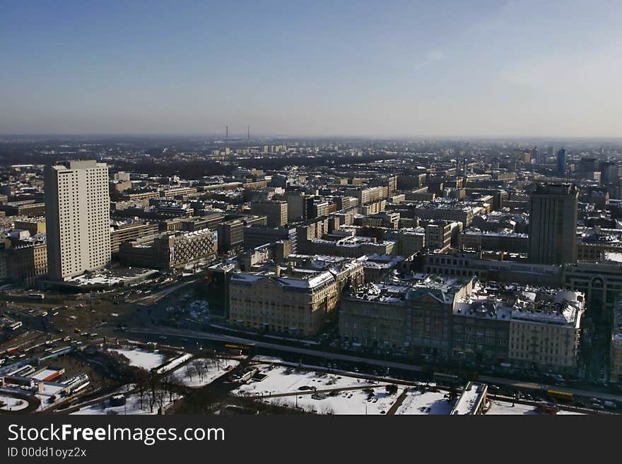 View for the city Warsaw in Poland from Palas of Culture and Science, winter. View for the city Warsaw in Poland from Palas of Culture and Science, winter.