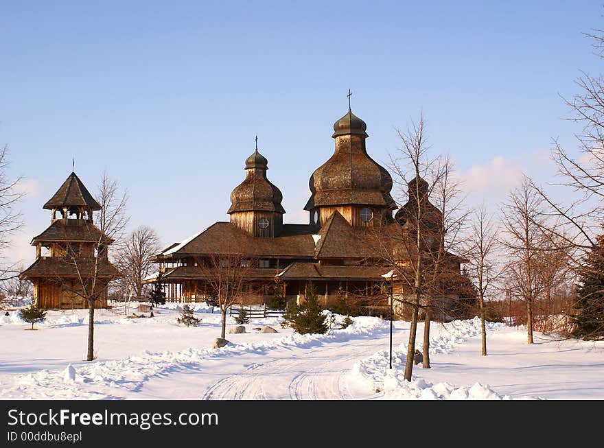 Photo of church building on winter time. Photo of church building on winter time