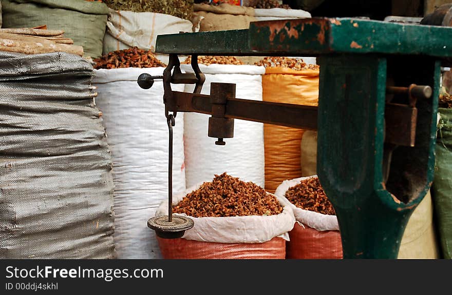 Weighting  machine in a  maket in Sichuan,west of China. Weighting  machine in a  maket in Sichuan,west of China