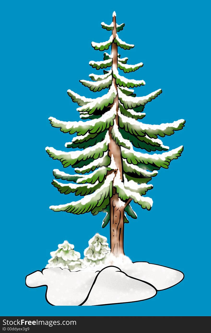 Tree 07 coniferous - snowcapped coniferous tree as cartoon illustration. Tree 07 coniferous - snowcapped coniferous tree as cartoon illustration