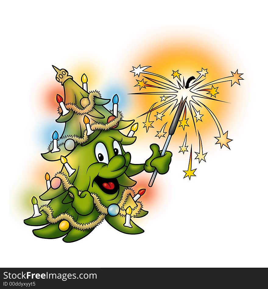 Christmas Tree with sparkler - High detailed and coloured illustration