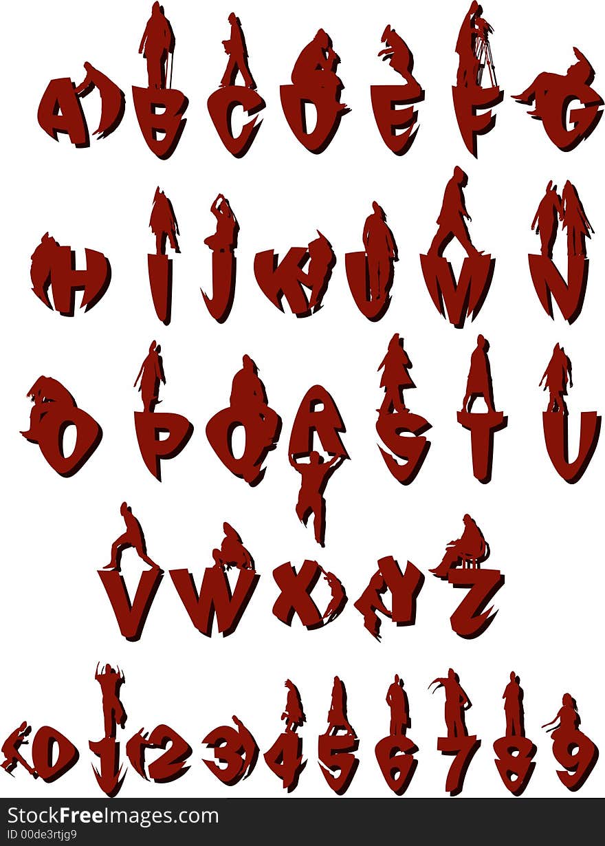 Abstract alphabet with diferent people on each letter. Abstract alphabet with diferent people on each letter