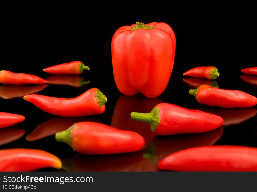 Chili and Bell Peppers on Black