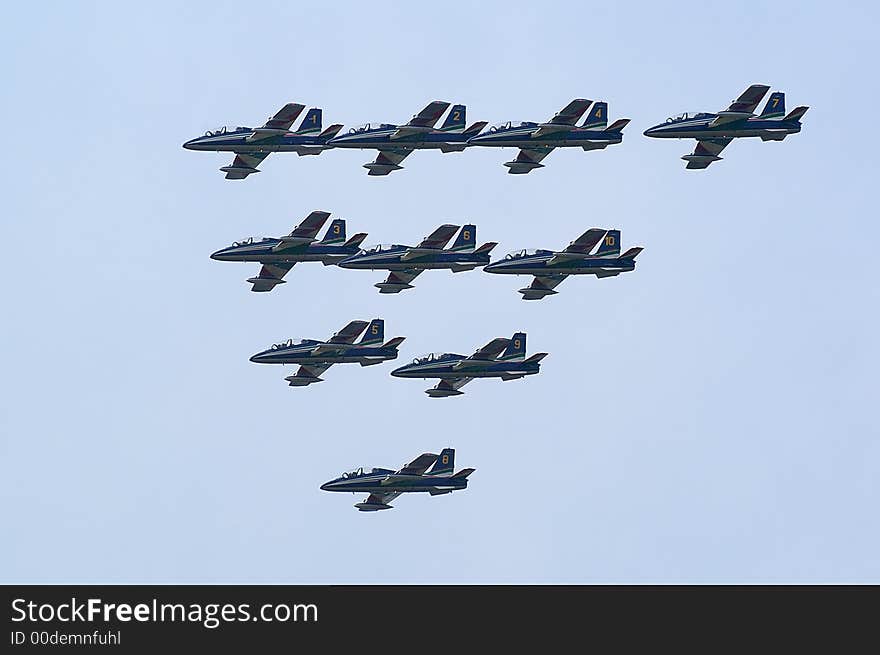 Group of jet planes performing on airsh